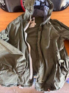 Divided Olive Green Hooded Field Jacket with Drawcord